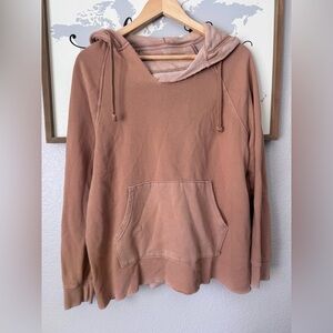 AERIE OVERSIZED RAW HEM HOODIE TAN